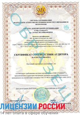 Образец сертификата соответствия аудитора №ST.RU.EXP.00014299-1 Заречный Сертификат ISO 14001